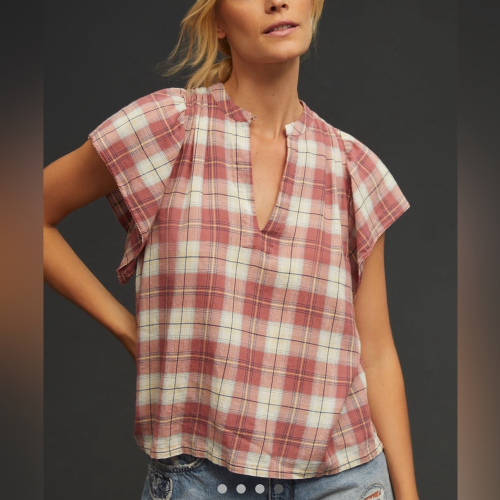 Anthropologie Birds of Paradis Trovata Brett Blouse Cotton Flannel Plaid Top XS